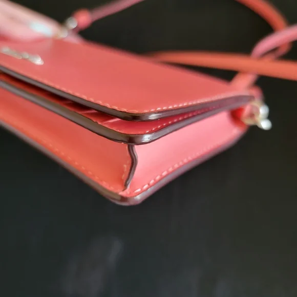 Coach Coral Pink Foldover Small Crossbody Purse Bag Clutch WOC - Picture 5 of 14